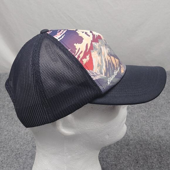 Eddie Bauer Black Trucker Hat Mountain Graphic Mesh Snapback Cap Nature Outdoor - Picture 5 of 7